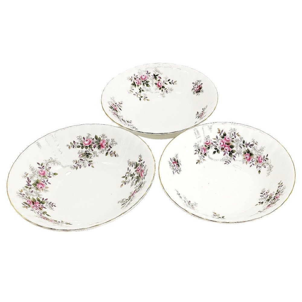 Royal Albert Bone China Lavender Rose 3 Coupe Cereal Bowls England Retired VTG